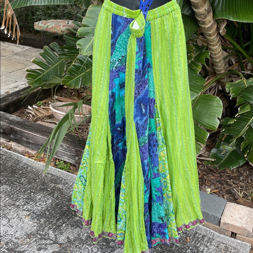 metallic, striped and floral and paisley, matchstick gauze skirt - Picture 5 of 8